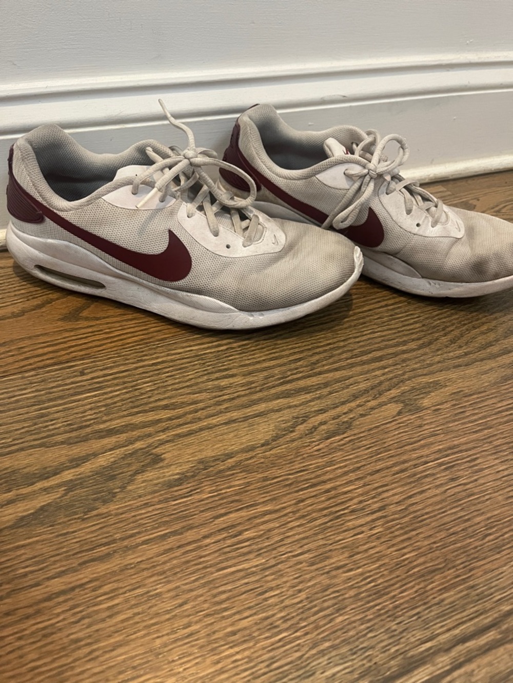 Nike Light Gray Sneakers with Burgundy Swoosh